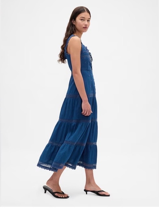 GAP Dresses & Skirts - Gap Blue Tiered Lace-Trim Midi Dress